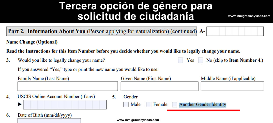 género para solicitud de ciudadanía