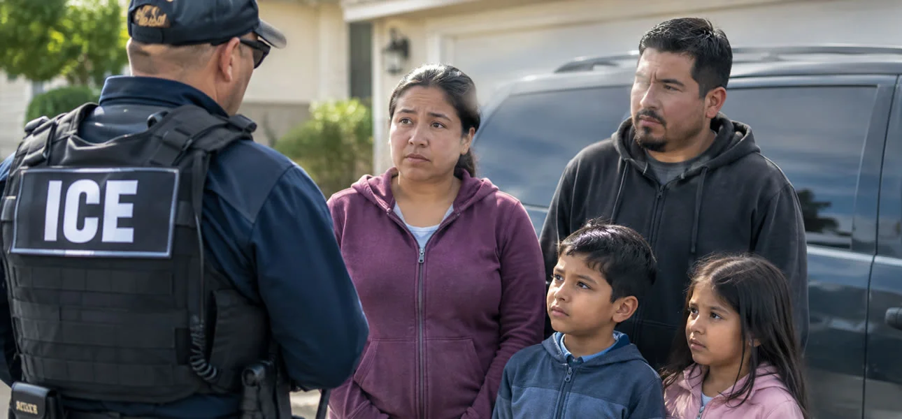 Agentes de inmigración ICE durante un operativo migratorio en Estados Unidos